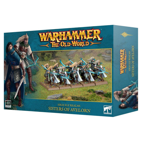 Warhammer The Old World game box featuring High Elf Realms Sisters of Avelorn