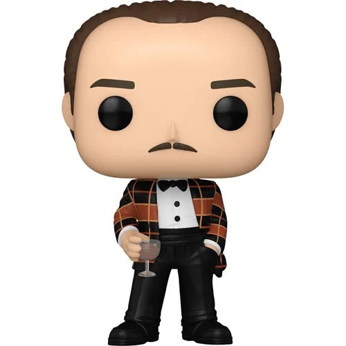 A Funko Pop! vinyl figure of Fredo Corleone from The Godfather Part II, depicted in a plaid suit with a tie and a glass of wine.