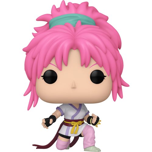 A Hunter x Hunter Machi Komacine Funko Pop! Vinyl Figure with pink hair and a black outfit, standing on one leg with a playful expression.