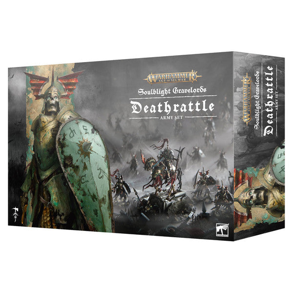 Warhammer AoS Deathrattle Army Set packaging with warrior and creatures on a dark background