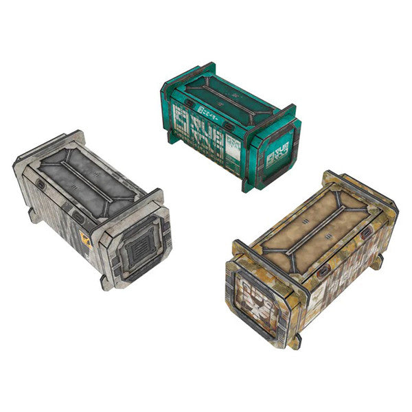 Three metallic containers with different textures and colors on a white background