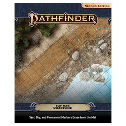Pathfinder game flip-mat with coastal design on a white background