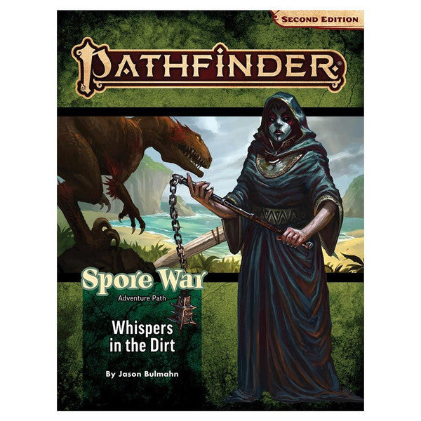 Pathfinder book cover with a character and creature on a scenic background