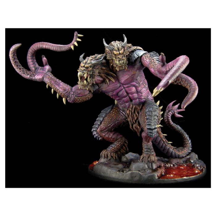 A painted miniature figure of a Demonic Lasher with multiple tentacles and bestial features, from Reaper Miniatures' Bones Black line.