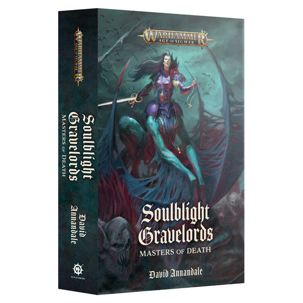 Book titled 'Soulblight Gravelords: Masters of Death' by David Annanole with Warhammer Age of Sigmar branding.