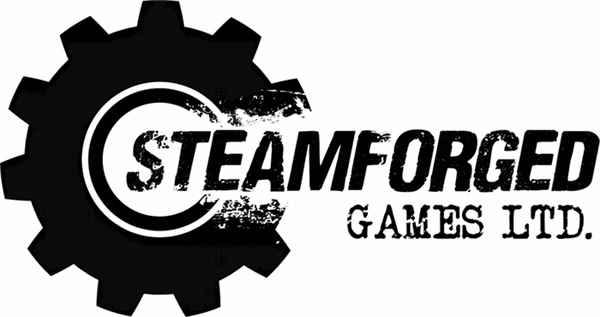 Logo of Steamforged Games Ltd. with a black gear design on a white background