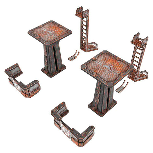 Set of miniature game tables and accessories on a white background