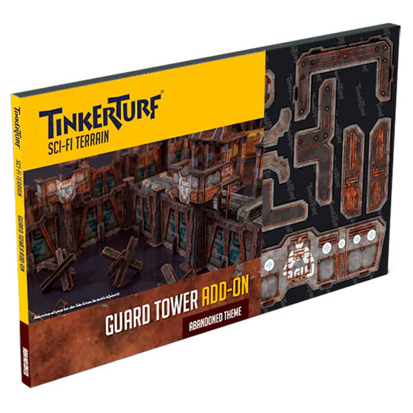 Tinkerturf sci-fi terrain guard tower add-on packaging on a white background